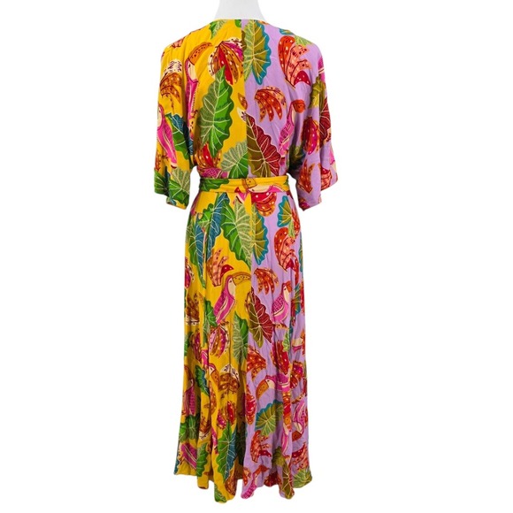 Farm Rio Anthropologie Womens M Mixed Beaks & Bananas Maxi Wrap‎ Dress NWT - Picture 6 of 10